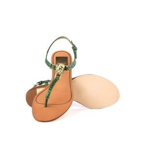 DV Dolce Vita 8.5 Isolde Sandal Green Snake Gold Thong Post Stone Vamp Leather